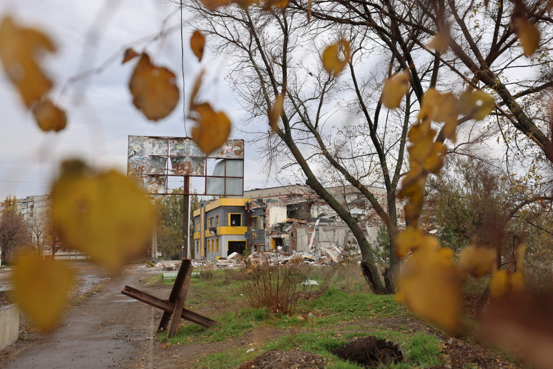 A collapsed building in Ukraine