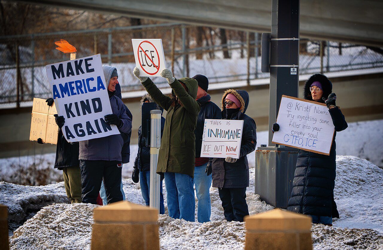 Demonstrators rally against ICE after the killing of Renee Good in January 2026 (Tony Webster/Wikimedia Commons)