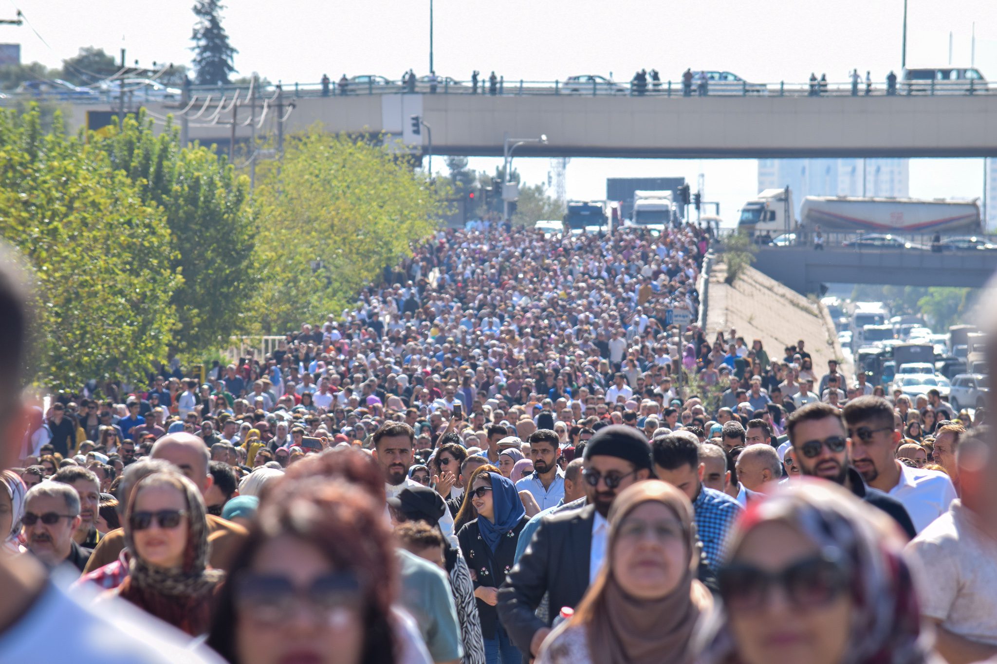 Teachers march during a protest in Sulaymaniyah, Iraq’s Kurdistan Region on October 22, 2023 (Winthrop Rodgers)