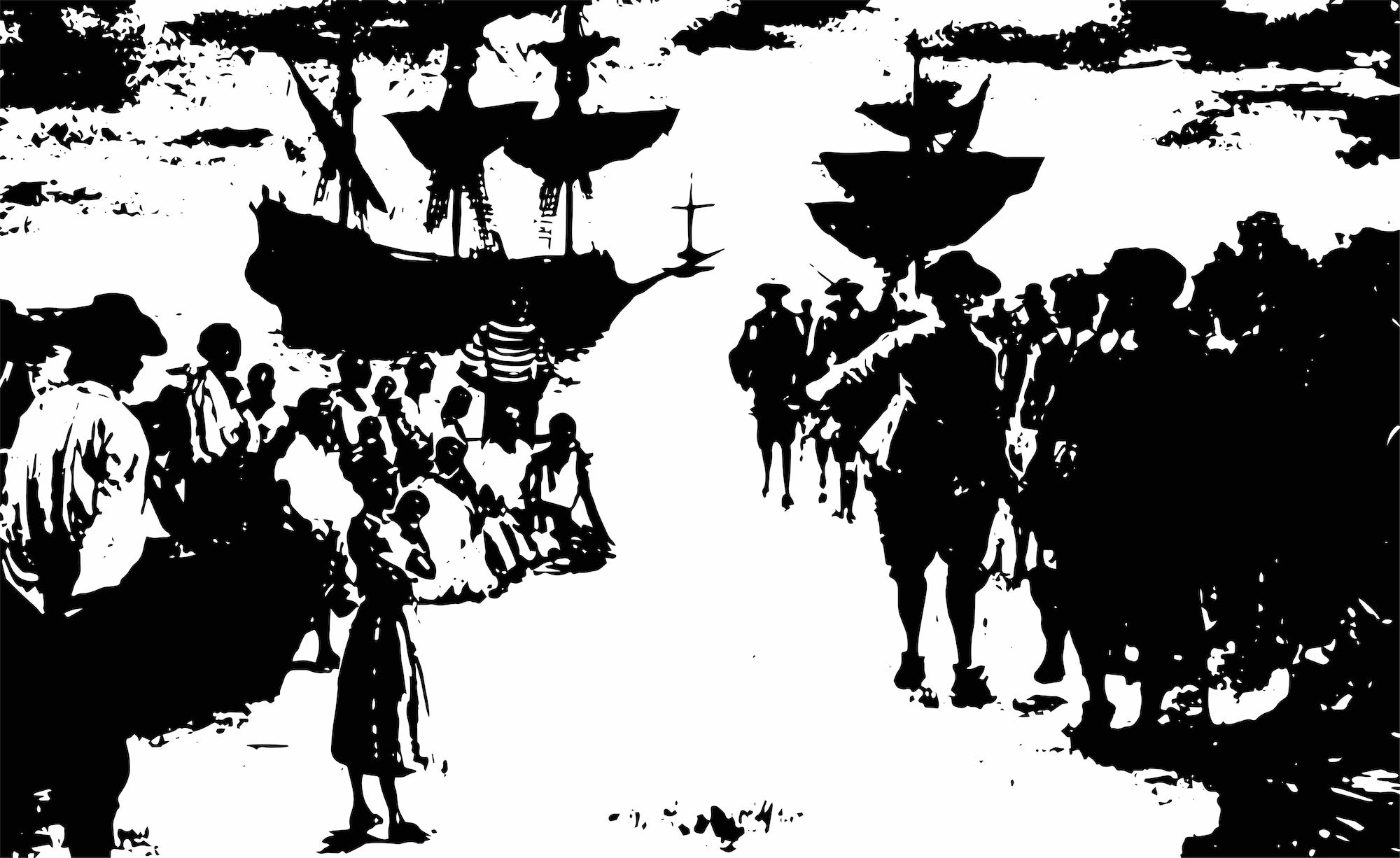 Engraving shows the arrival of a Dutch slave ship with a group of African slaves for sale, Jamestown, Virginia, 1619. (Hulton Archive/Getty Images)