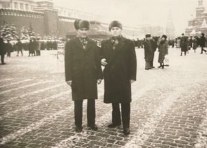 Vladimir Dmitrievich (left) with another man in Red Square, Moscow.