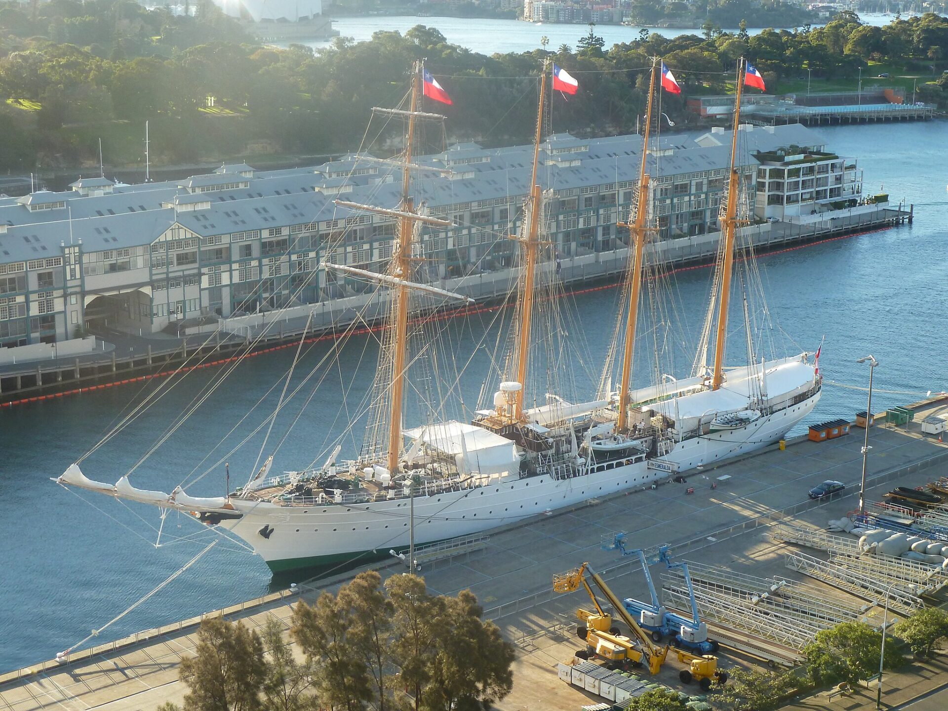 A photo from June 2012 shows the Chilean Navy's Esmeralda docked (David Edwards via Wikimedia Commons)