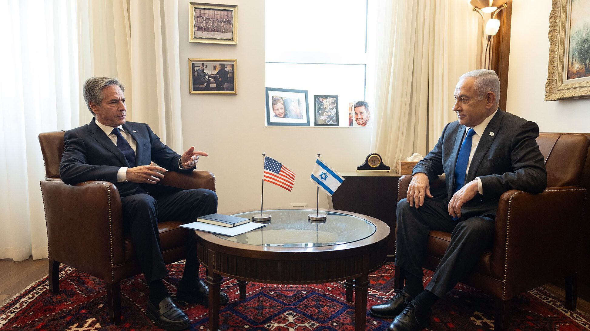 Secretary Antony J. Blinken meets with Israeli Prime Minister Benjamin Netanyahu in Jerusalem, Israel, May 1, 2024. (Official State Department photo by Chuck Kennedy, via Wikimedia Commons)