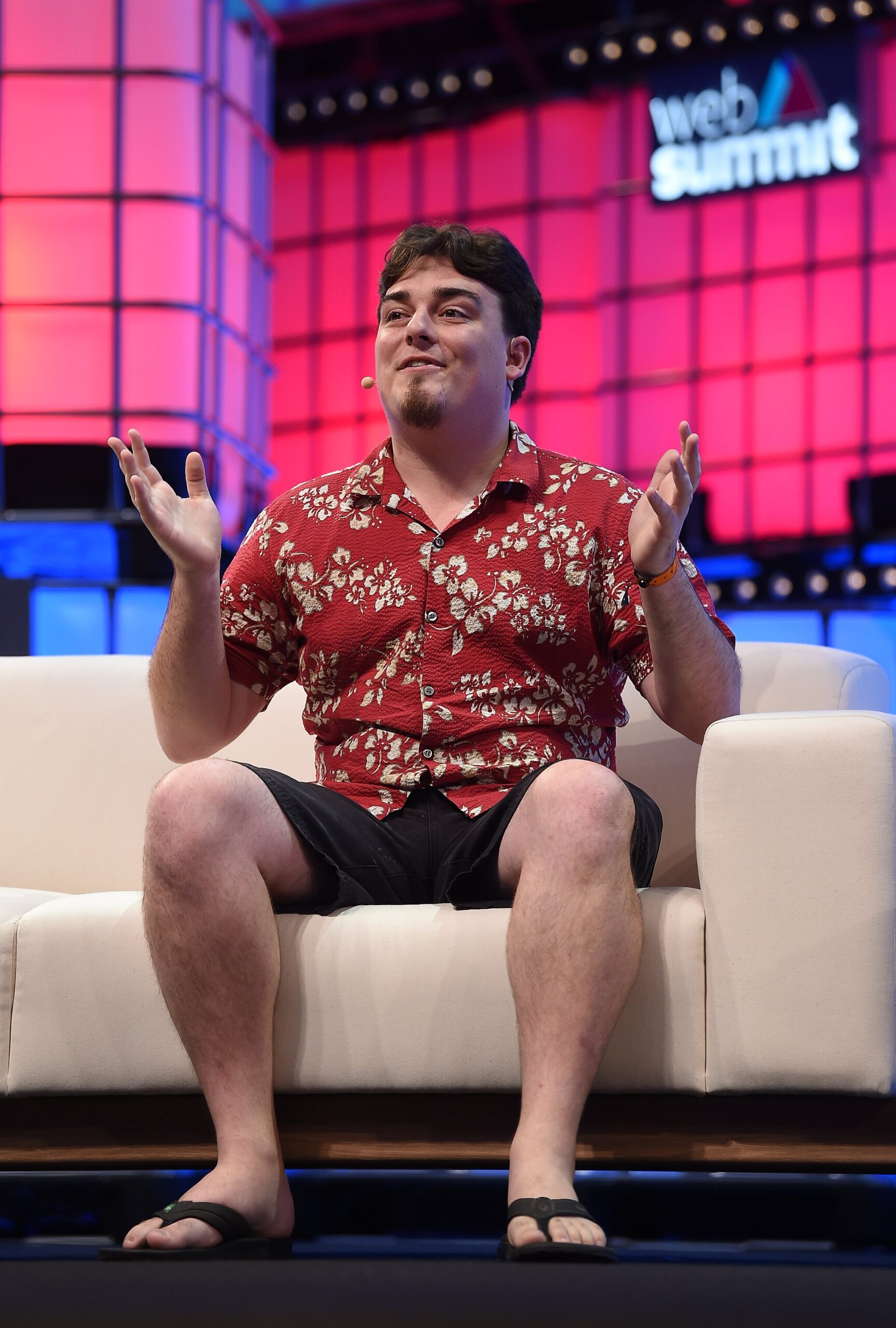 Palmer Luckey, found of Anduril, photographed on stage at the Web Summit in Lisbon, Portugal, on Nov. 8, 2018 (Diarmuid Greene/Web Summit/Wikimedia Commons)
