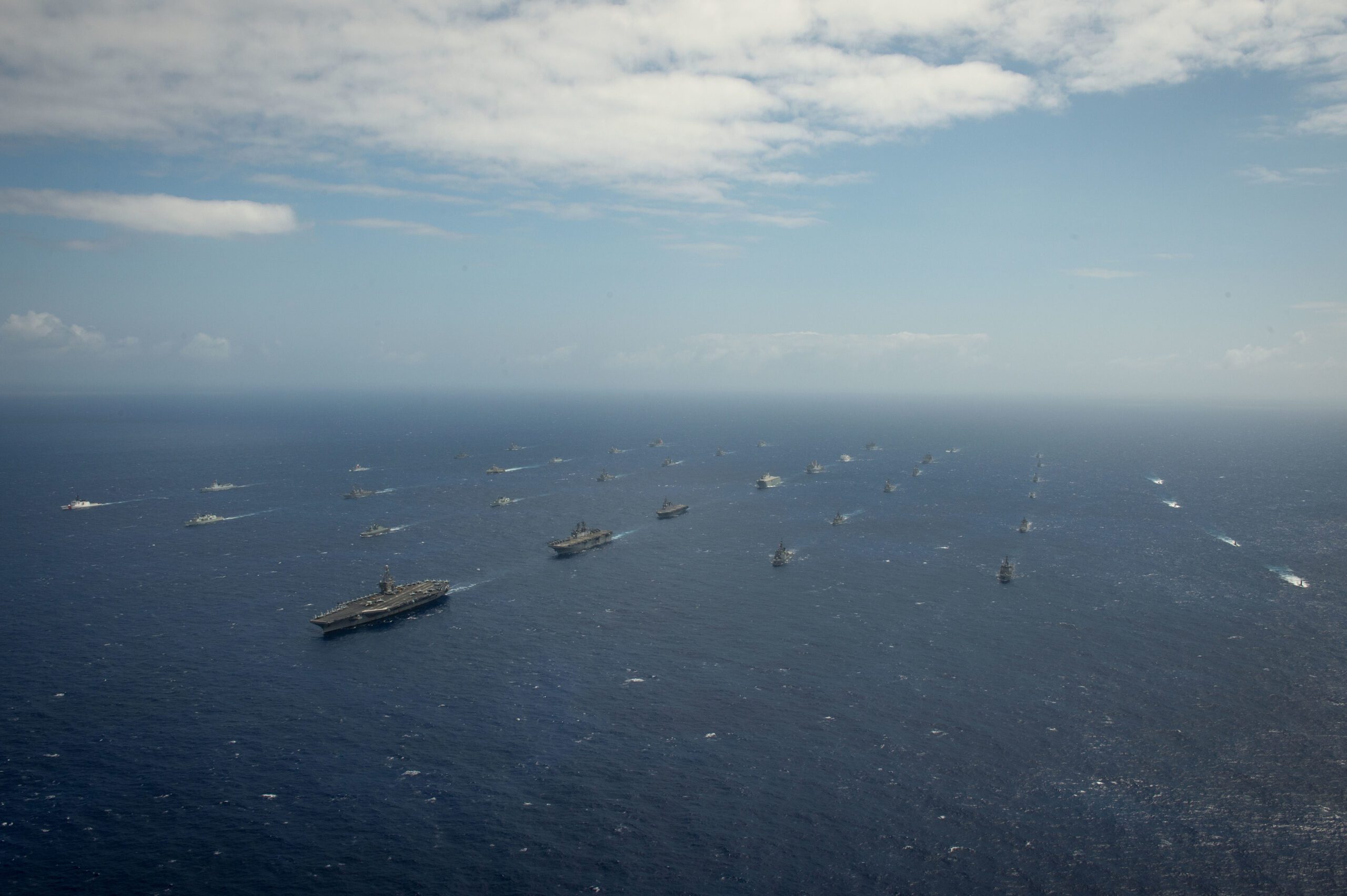 Forty Ships and Submarines Steam in Close Formation During RIMPAC