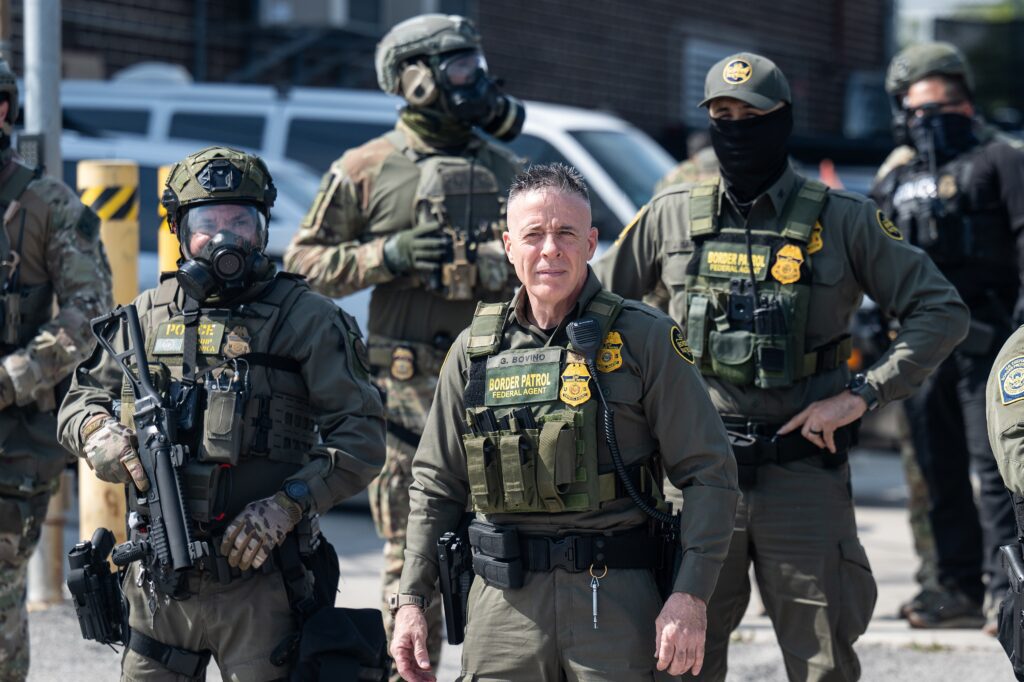 Greg Bovino is photographed outside Broadview during an anti-ICE rally in Chicago (Paul Goyette/Wikimedia Commons)