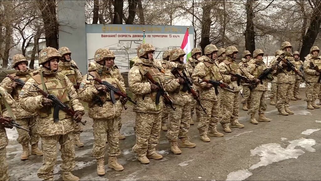 A photo shows Tajikstan soldiers, part of the CSTO collective peacekeeping forces, at Kazakhstan's power station in Almaty in January 2022 (Ministry of Defense of the Russian Federation/Wikimedia Commons)