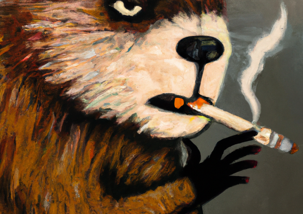 DALL·E-2023-10-01-21.54.20-A-modernist-painting-of-a-beaver-with-a-cigarette