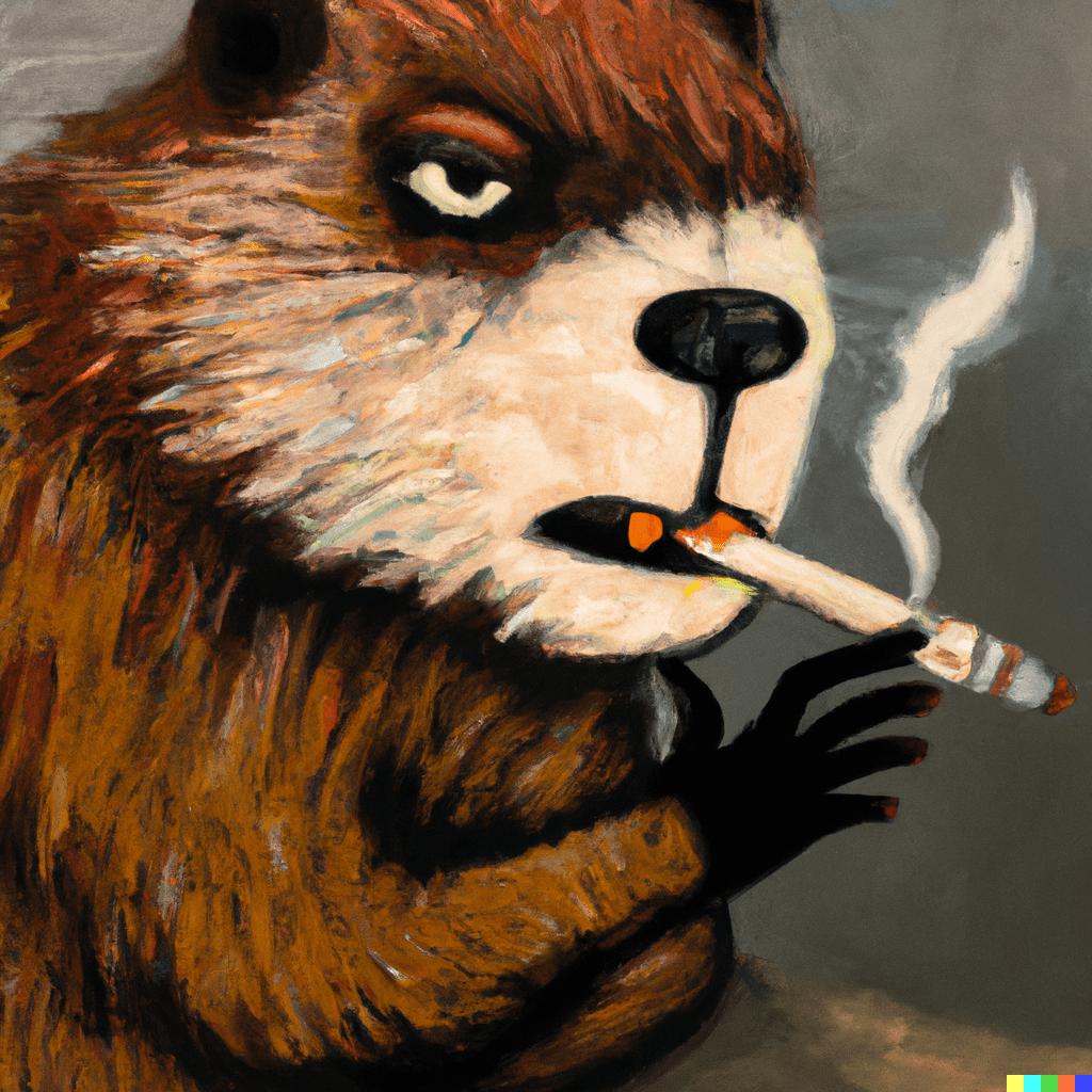 DALL·E-2023-10-01-21.54.20-A-modernist-painting-of-a-beaver-with-a-cigarette
