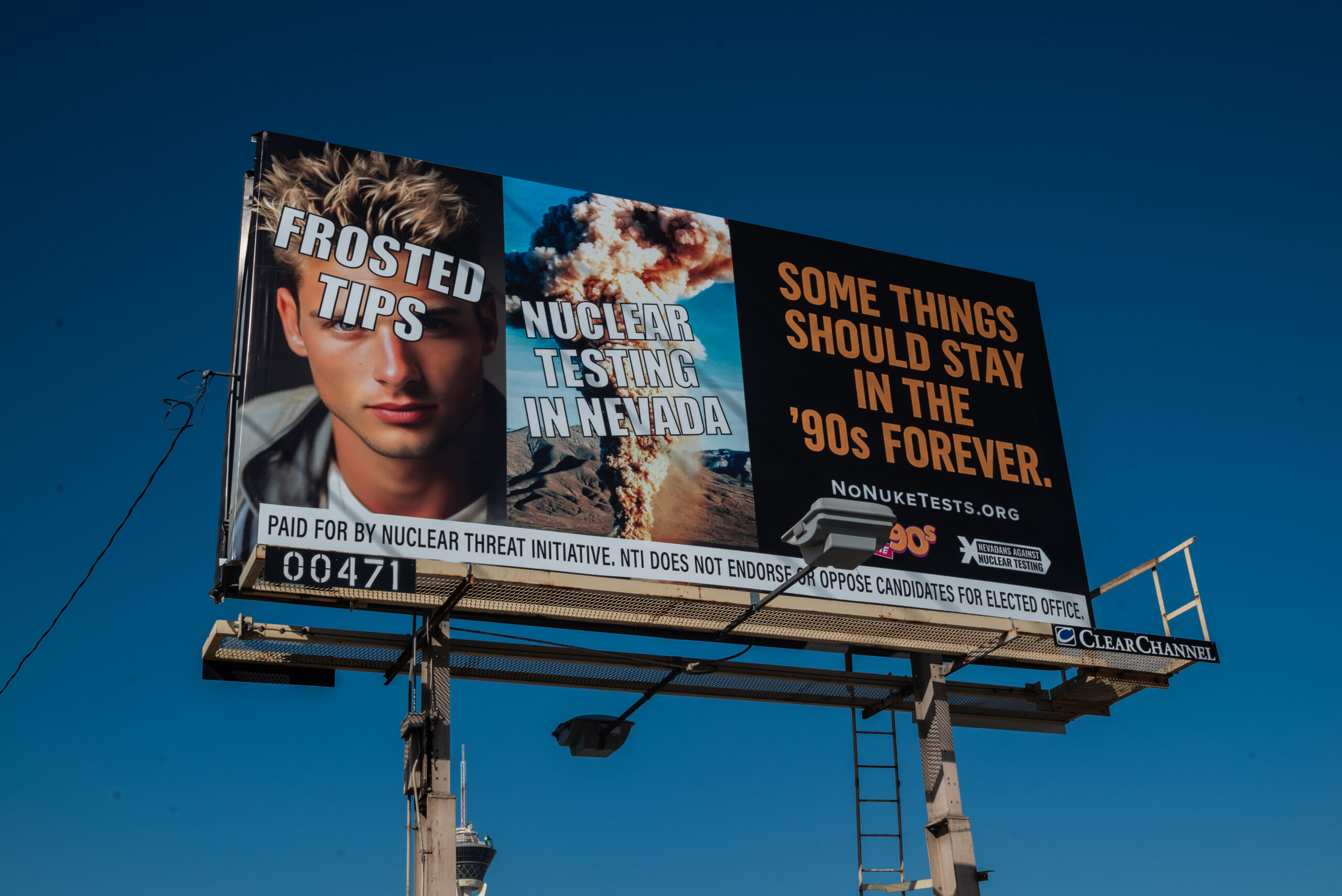 A photo shows a billboard by an advocacy group opposed to nuclear weapons testing in Nevada (Courtesy ofNevadans Against Nuclear Weapons Testing)