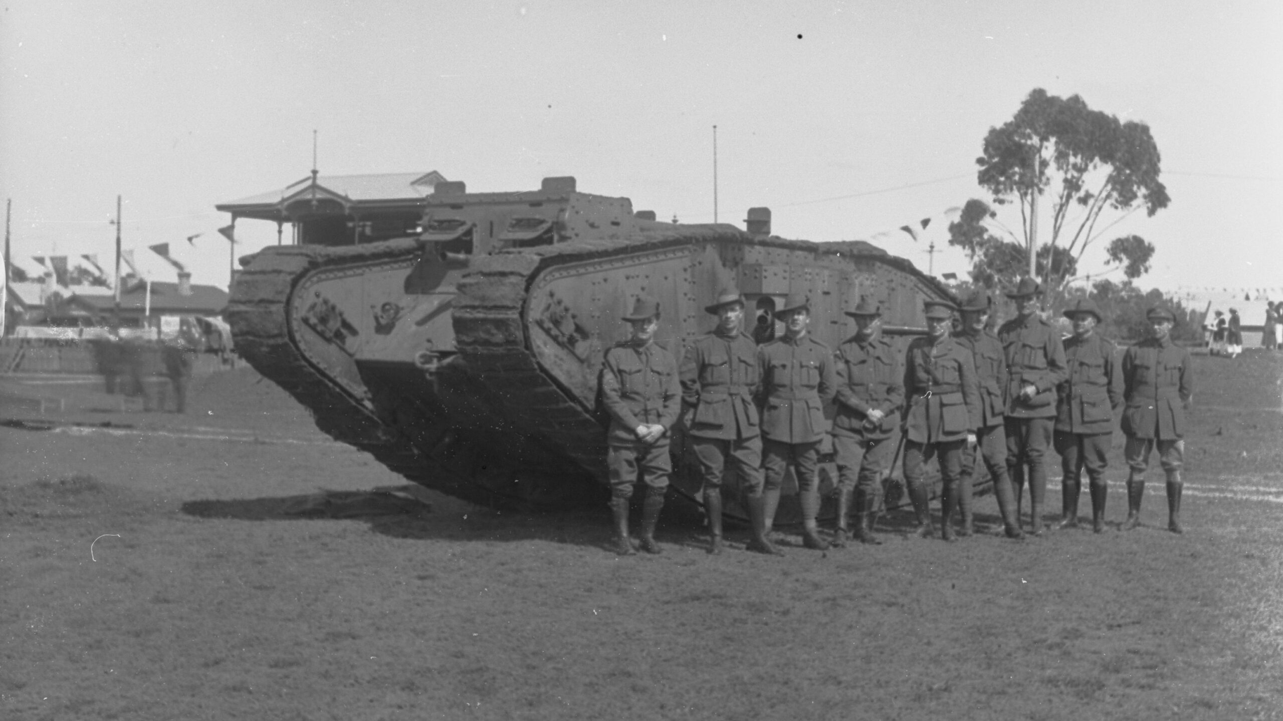 British tank photographed in Adelaide, Australia, during World War I in September 1918 (The History Trust of South Agrlian Government/Wikimedia Commons)