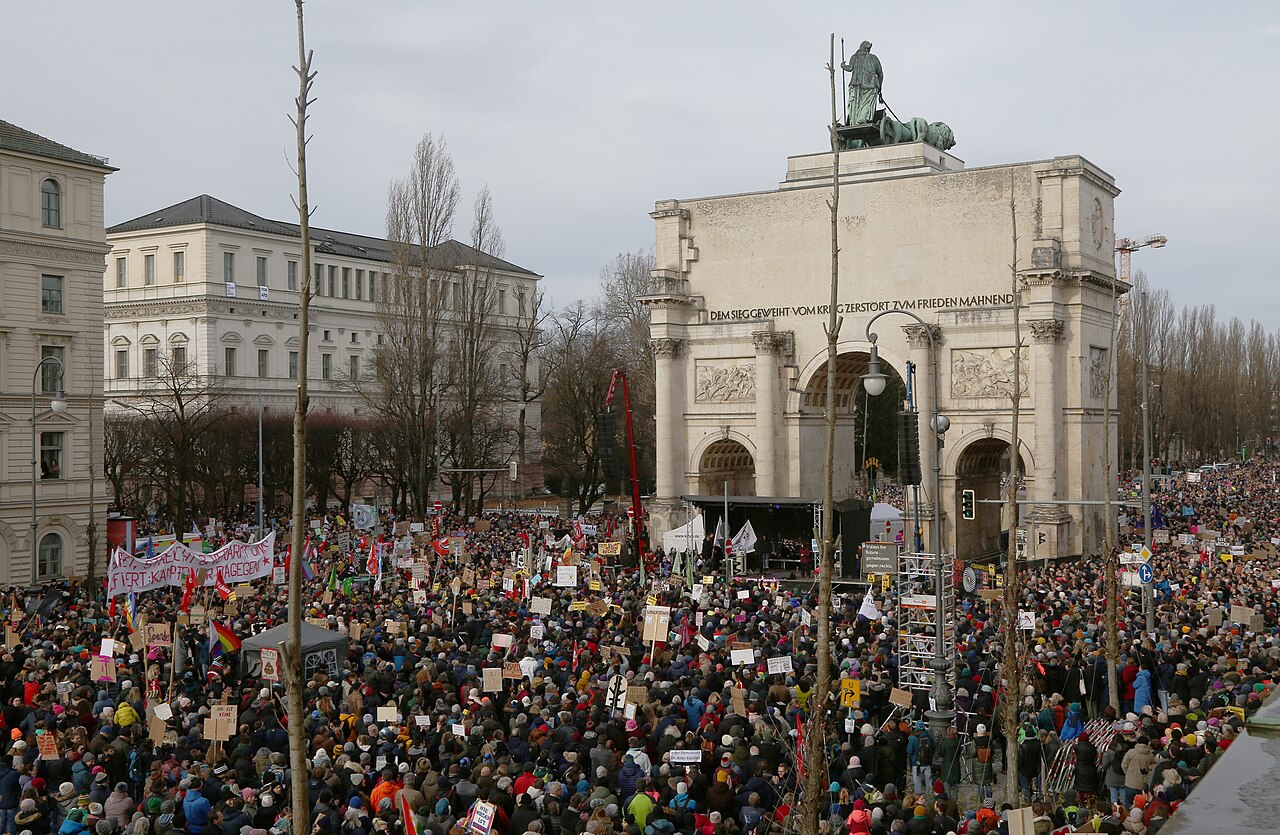In January 2024, protesters rally against the AfD and the German far right in Munich (H-stt via Wikimedia Commons)