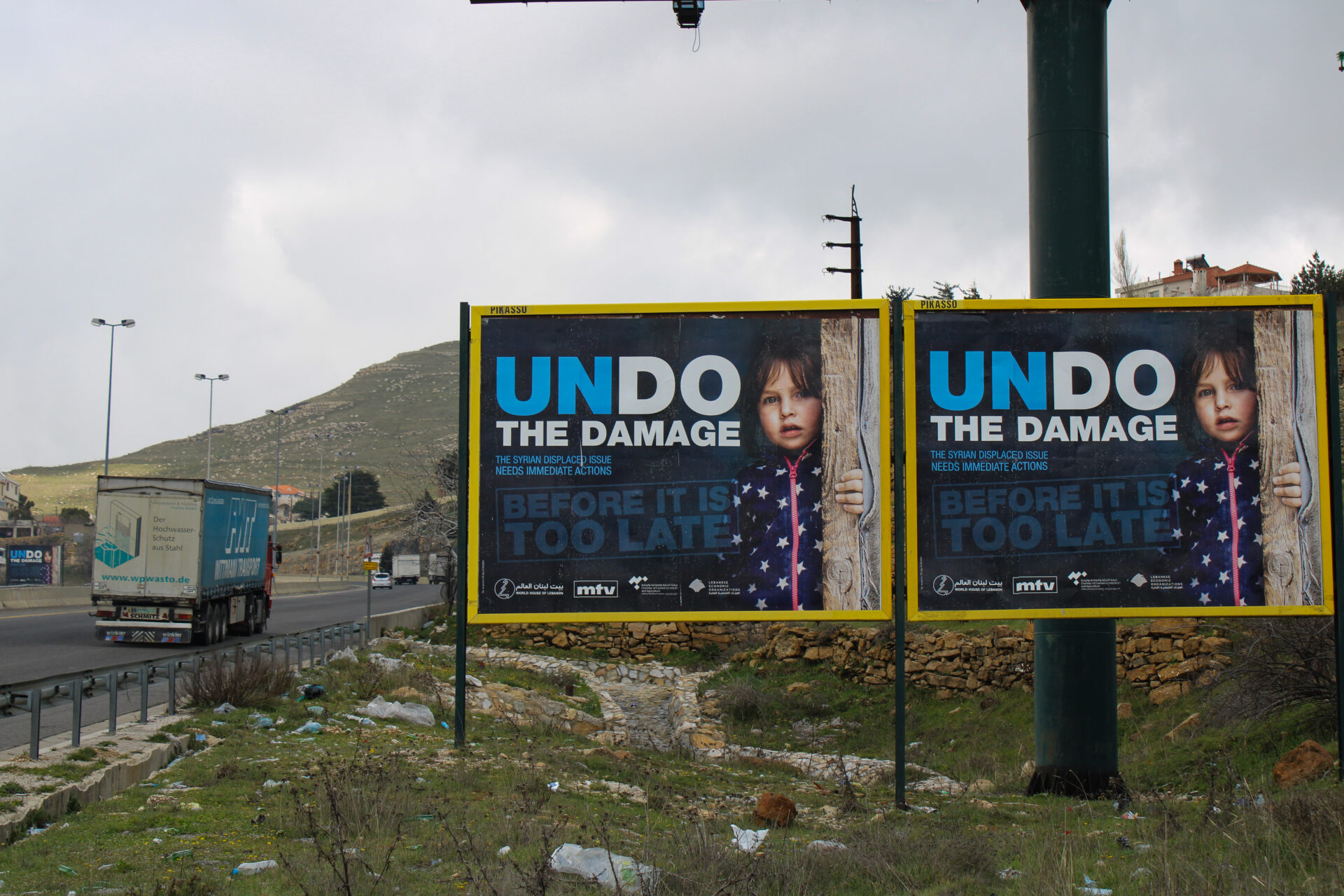 Billboards from the “UNDO The Damage Campaign” along the Beirut-Damascus International Highway (Hanna Davis)