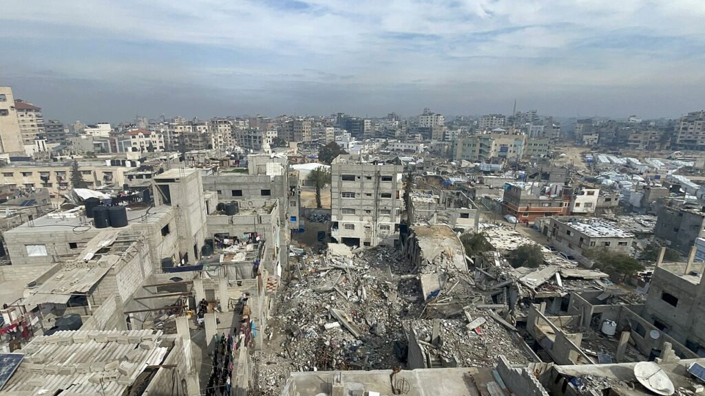 A photo published in February 2025 shows widespread destruction in the Gaza Strip (Jaber Jehad Badwan/Wikimedia Commons)