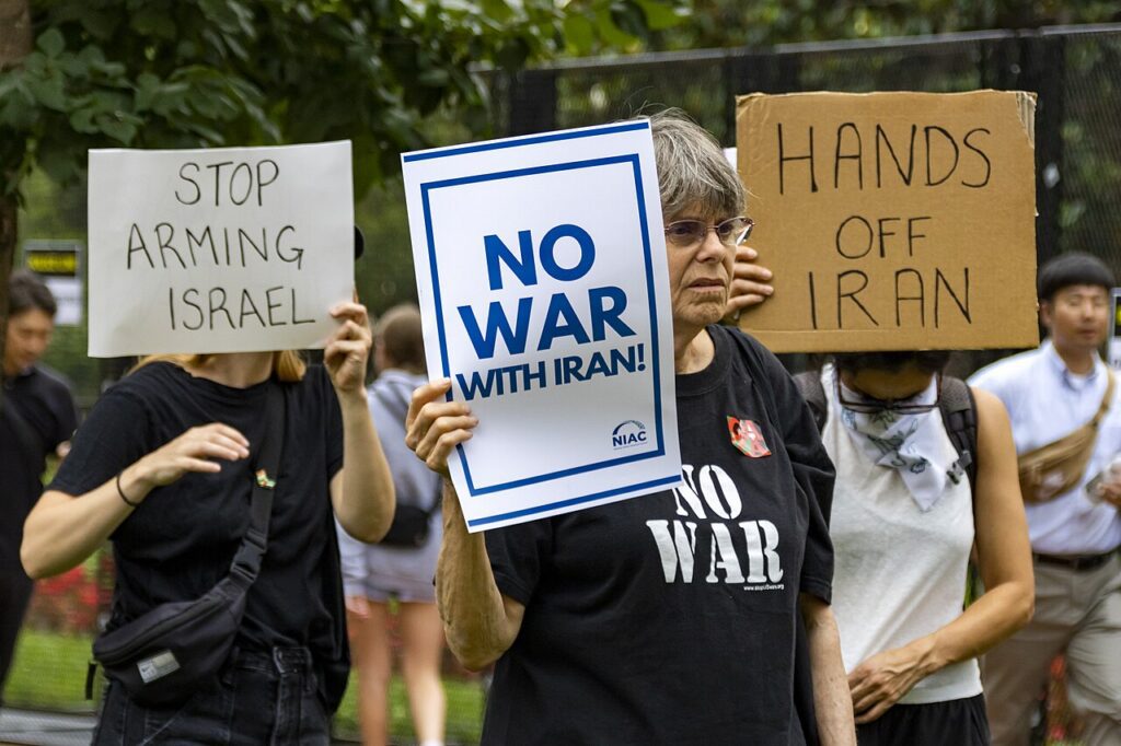 In June 2025, protesters rally against Israel's 12-day war on Iran in Washington DC (Diane Krauthamer/Wikimedia Commons)