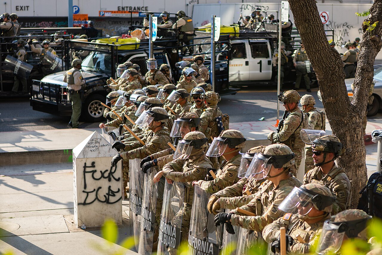 California National Guardsmen gather during an anti-ICE protest in Los Angeles in June 2025 (US National Guard/Wikimedia Commons)