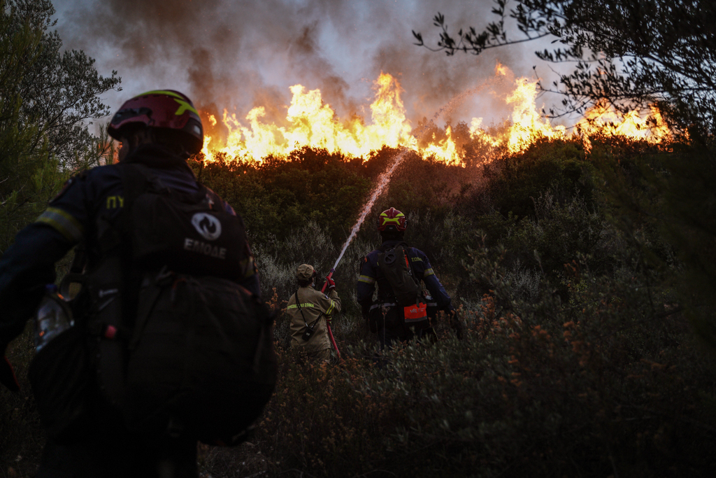 In July, firefighters fought blazes near Amygdaleza on what the department described as the worst day of the year (Nick Paleologos)