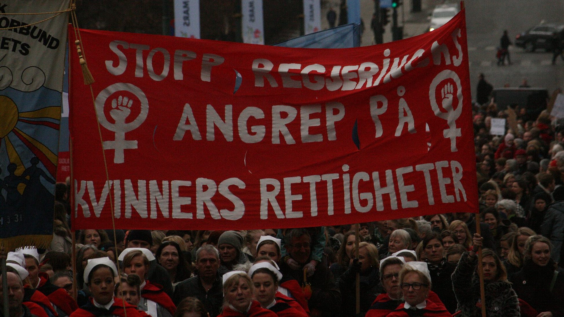 Women protest on March 8, 2015, in Oslo, Norway, to mark International Women's Day (Guard via Wikimedia Commons)