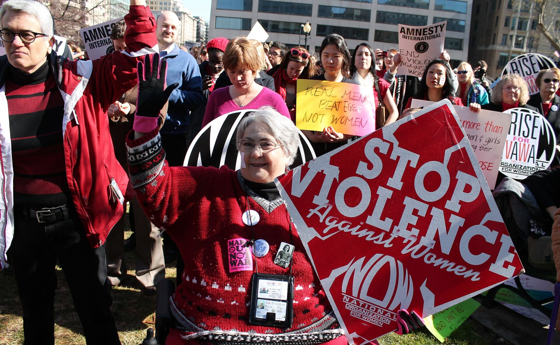 People protesting for an end of violence against women in the 'One Billion Rising' campaign on Farragut Square, Washington D.C., on Valentine's Day 2013 (Elvert Barnes via Wikimedia Commons)