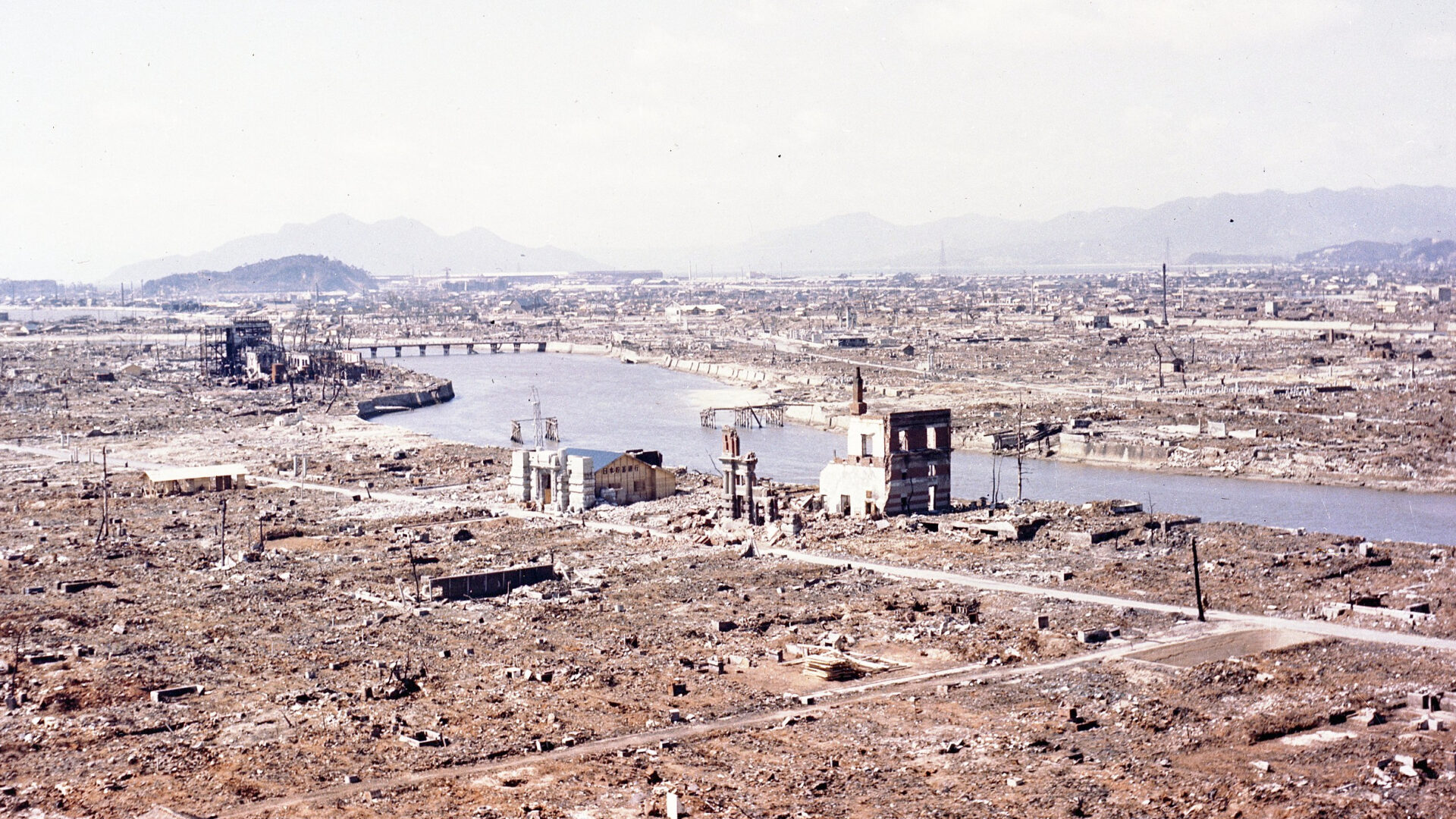 Taken in March 1946, a photograph shows the destruction in Hiroshima after the atomic bomb (US Department of Defense via Wikimedia Commons)