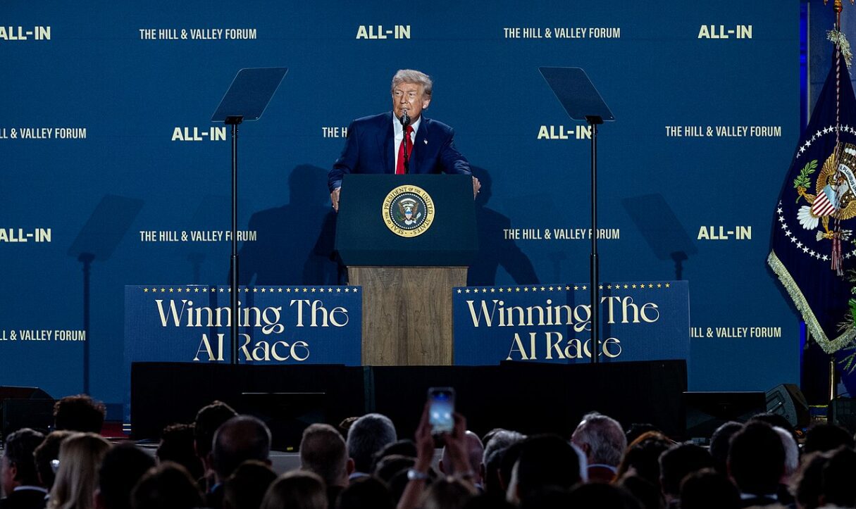 Trump delivers remarks at the White House AI Summit in Washington, DC in July 2025 (Joyce N. Boghosian/White House/Wikimedia Commons)