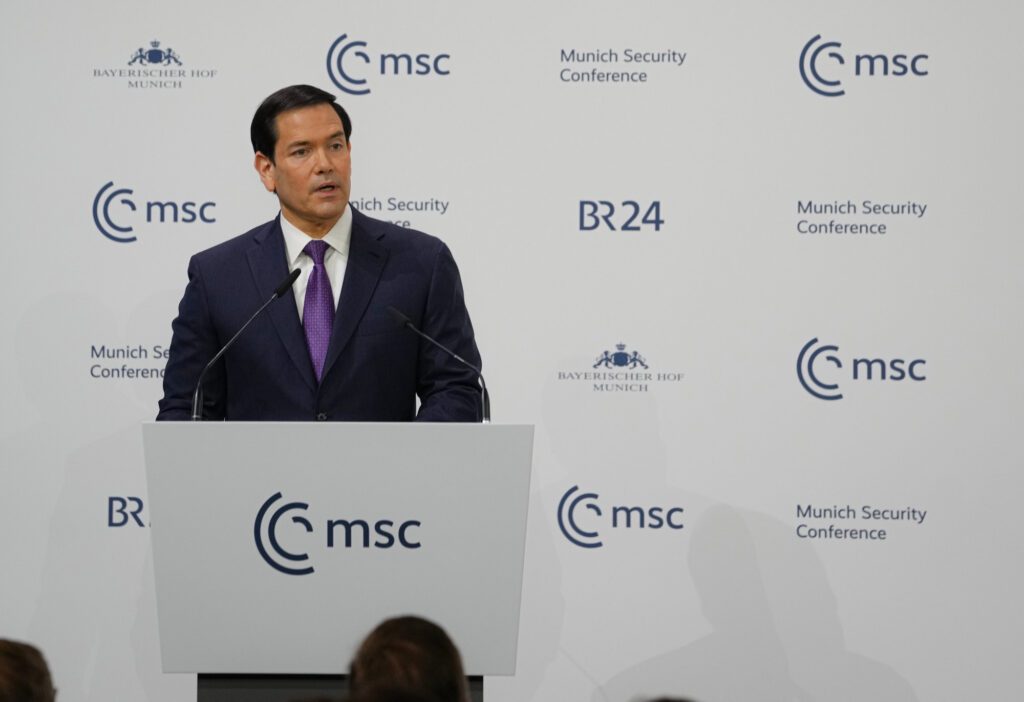 US Secretary of State Marco Rubio delivers remarks to the Munich Security Conference on Feb. 14, 2026 (US Department of State/Wikimedia Commons)