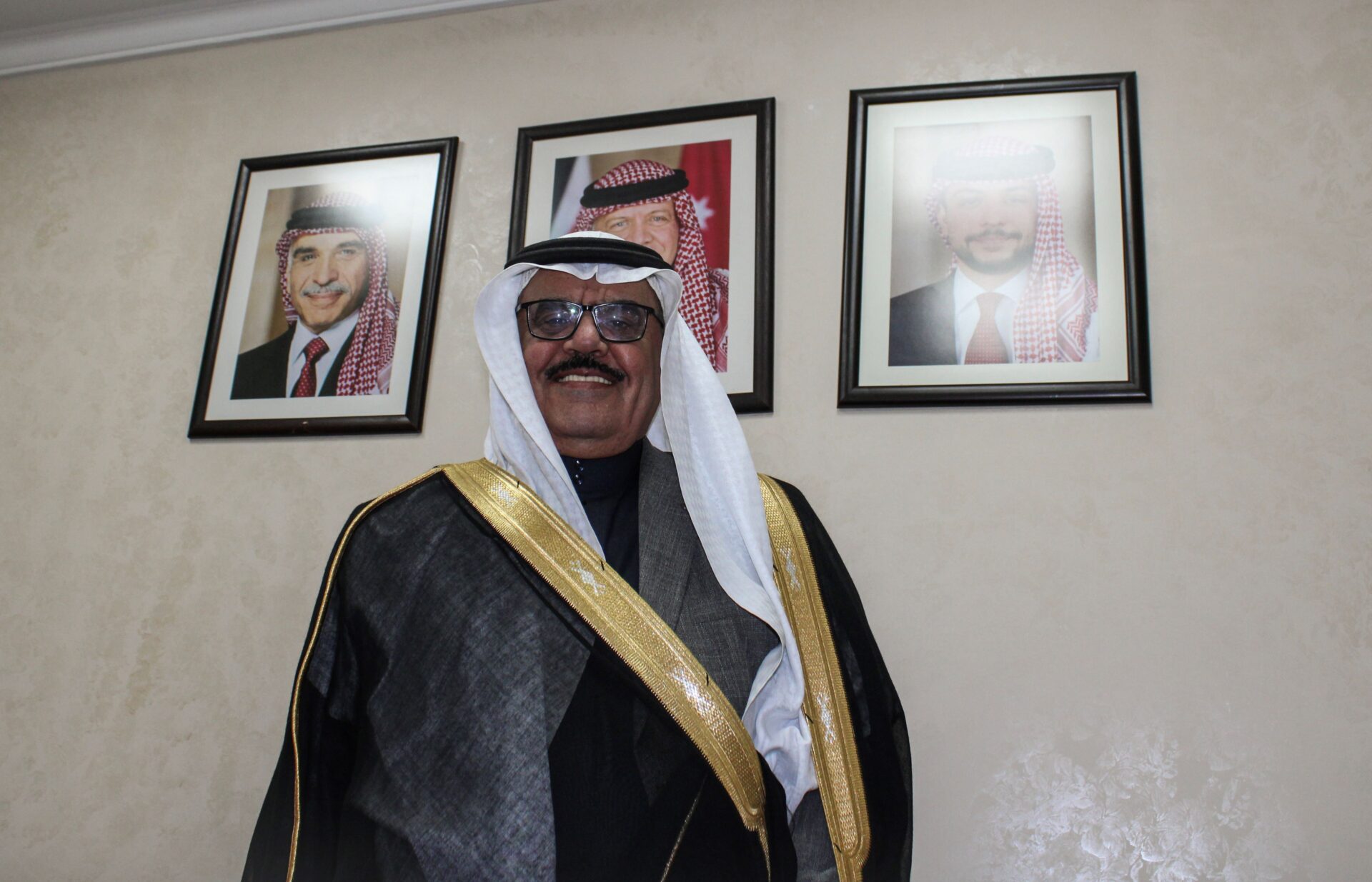 Sheikh Talal al-Madi poses for photo in his office on Nov. 21, 2023, in Amman, Jordan (Hanna Davis)