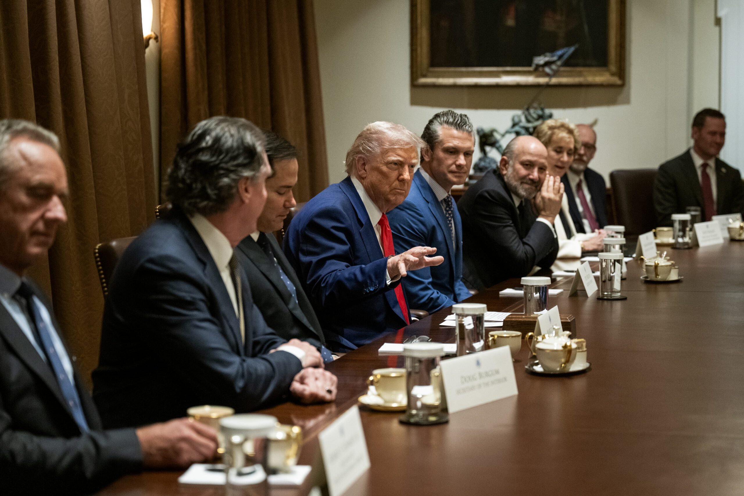 President Donald Trump holds a Cabinet meeting, Thursday, April 10, 2025, in the Cabinet Room. (Official White House Photo by Molly Roberts/Wikimedia Commons)
