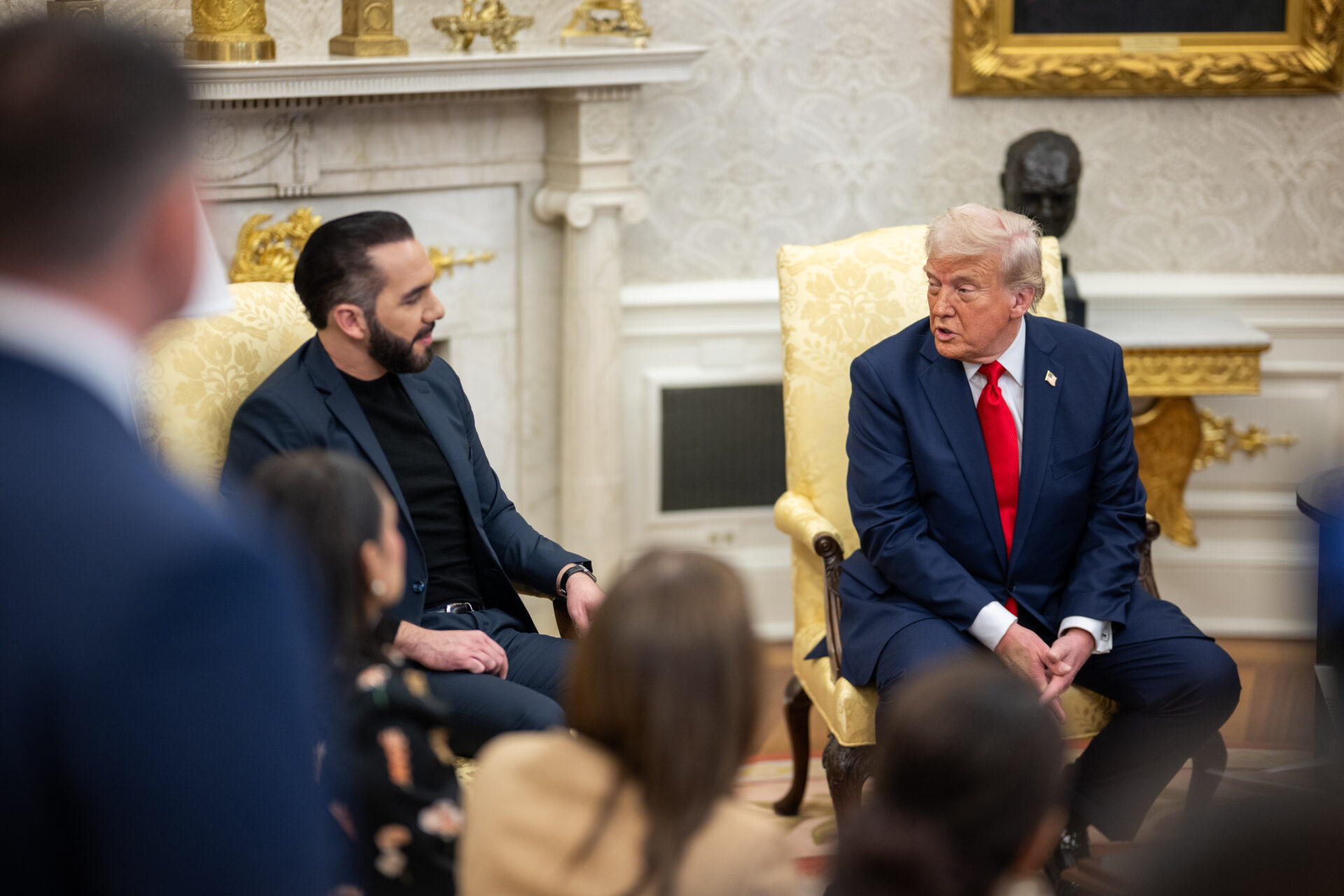 Salvadoran President Nayib Bukele visits US President Donald Trump in the White House in April 2025 (White House/Wikimedia Commons)