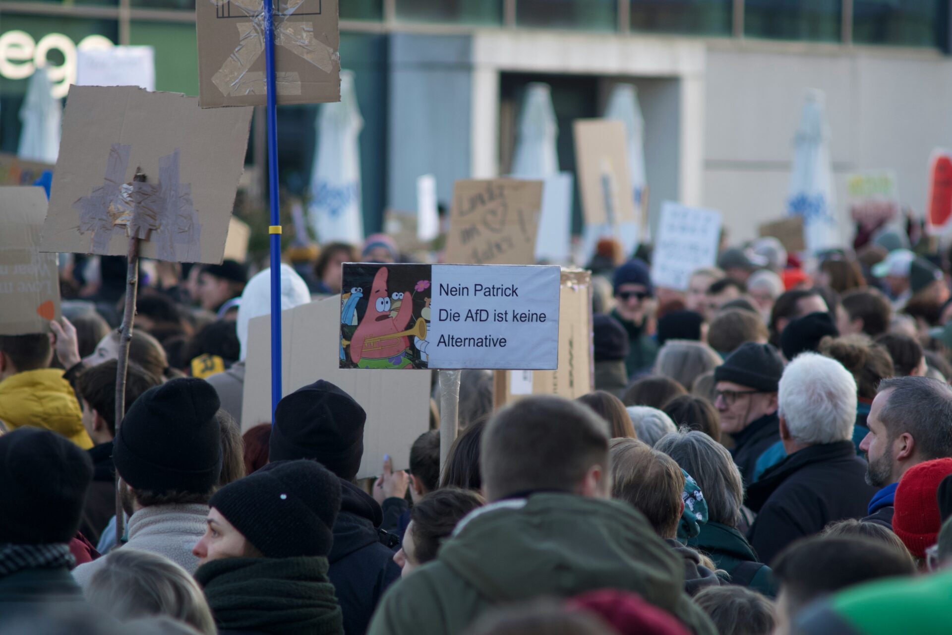 Demonstrators held an anti-AfD protest in Marburg, Germany in January 2024 (Christian Lue via Unsplash)