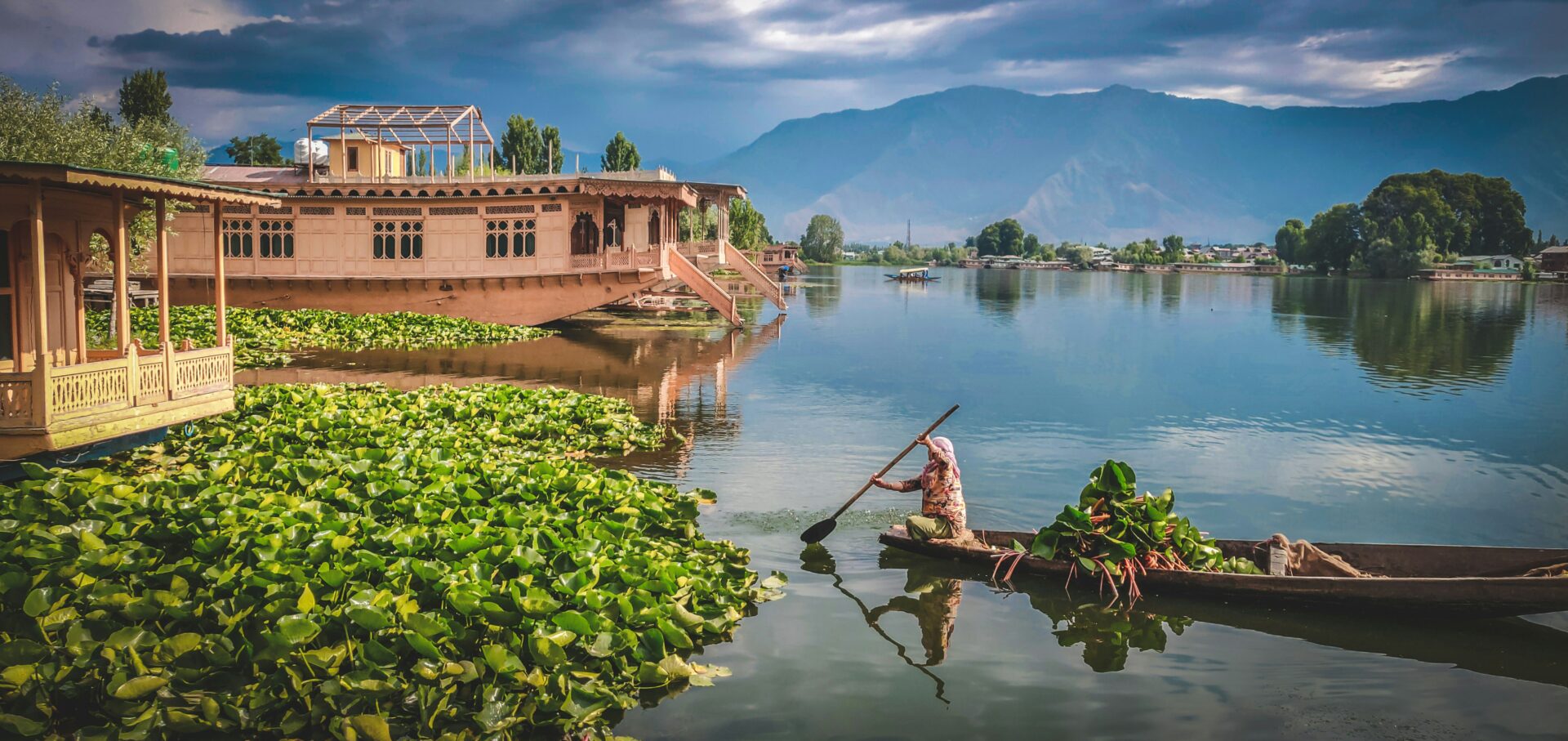 An Indian woman rowing the boat known as "Shikara" in Srinagar, Kashmir (Divya Agrawal/Unsplash)