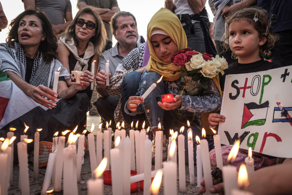 Children attend a pro-Palestine demonstration in the southern Beirut suburbs on May 27, 2024 (João Sousa)