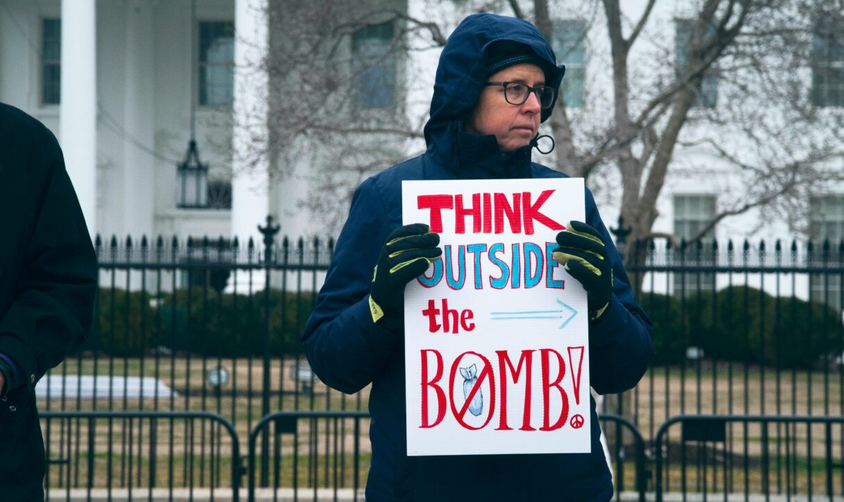 A protest against nuclear weapons outside the White House in Washington, DC, in March 2019 (Maria Oswalt/Unsplash)