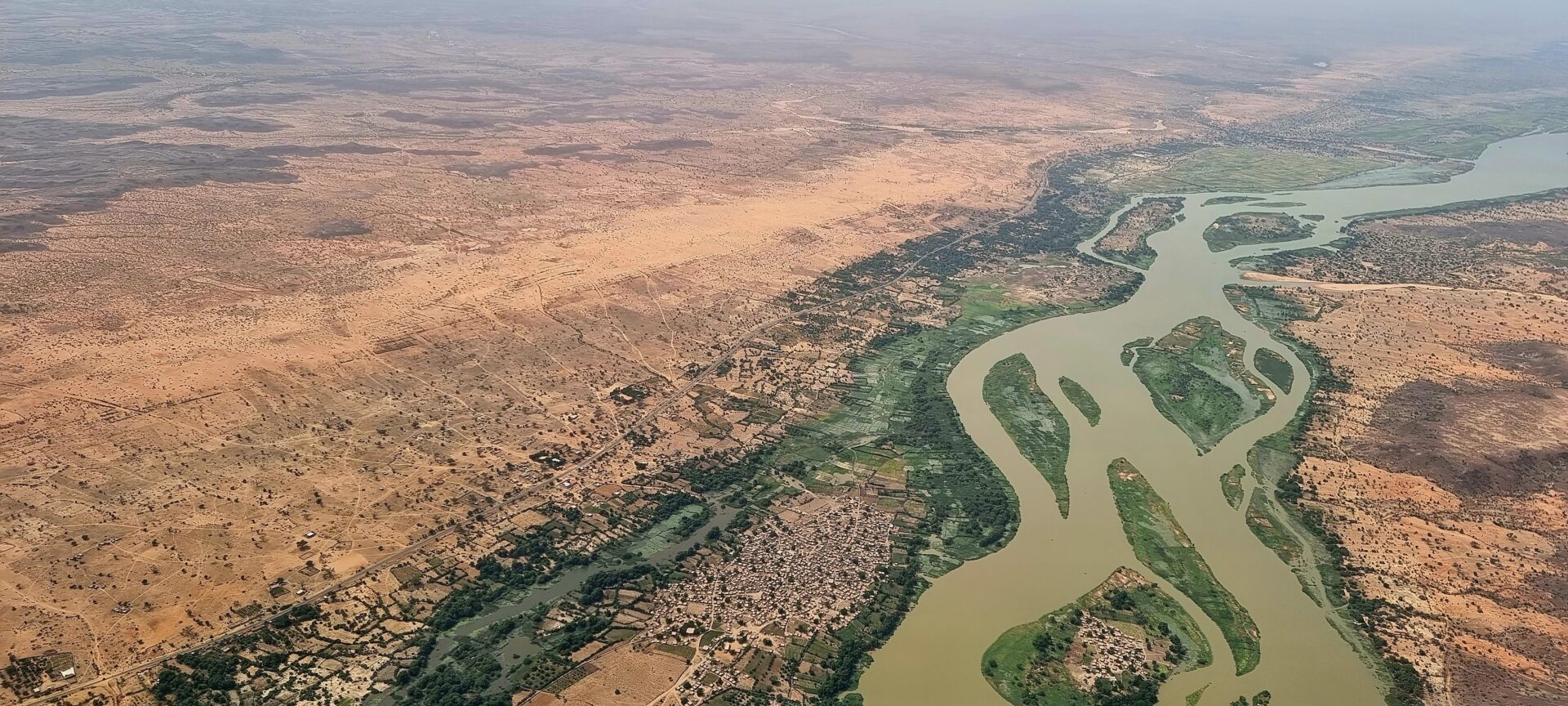 Aerial view of the Niger River, Niamey