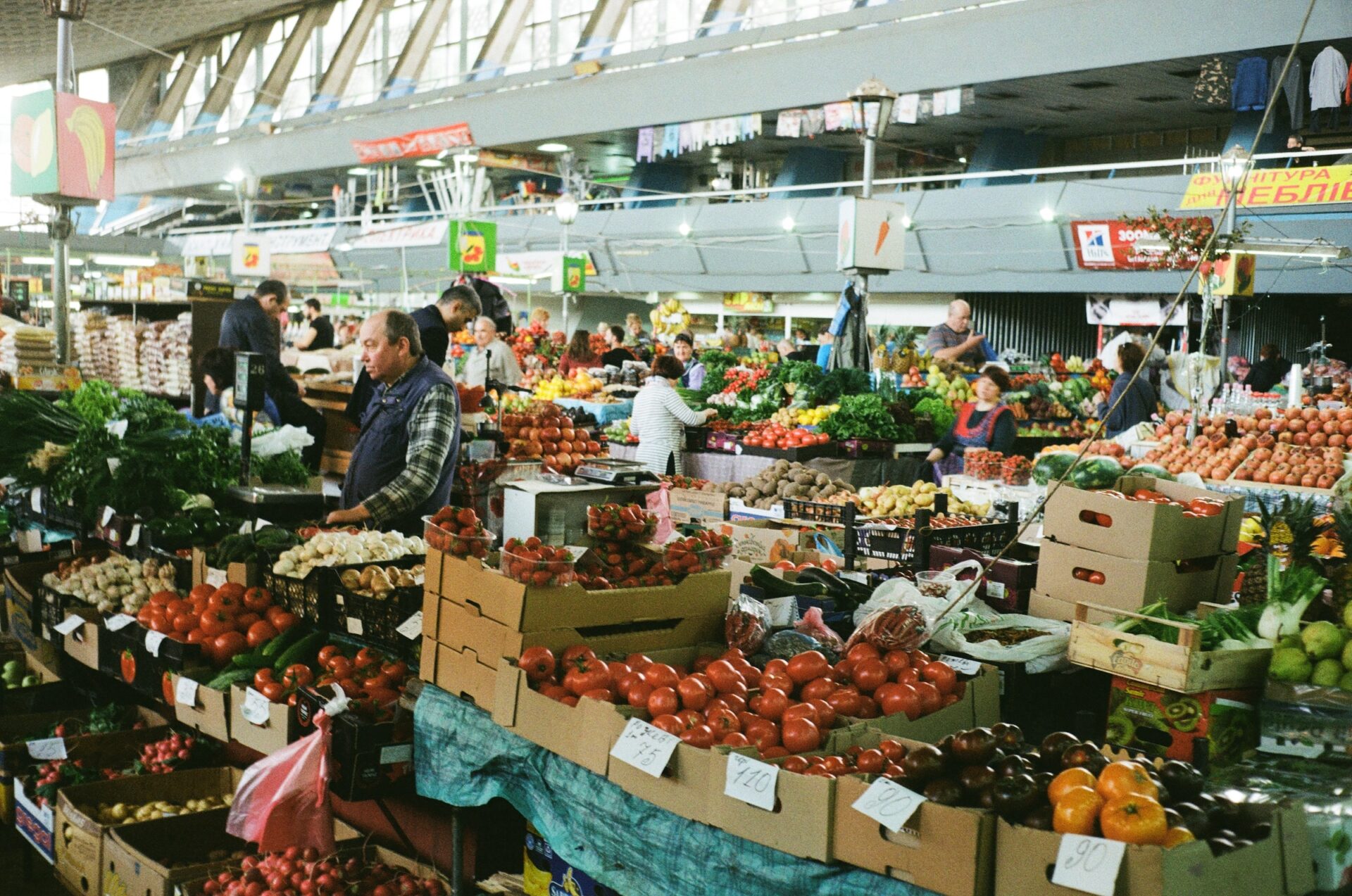 a market filled with fresh food