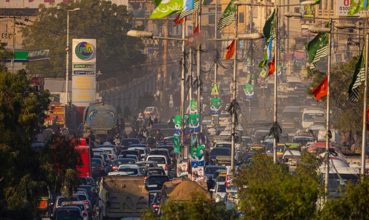 A traffic buildup in the streets of Karachi, Pakistan, in April 2025 (Tahamie Farooqui/Unsplash)